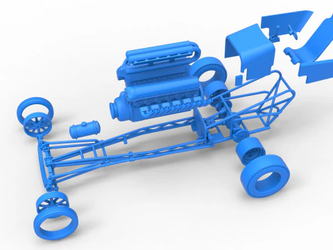 Front engine vintage dragster with V12 Scale 1 to 25 3D Print Model