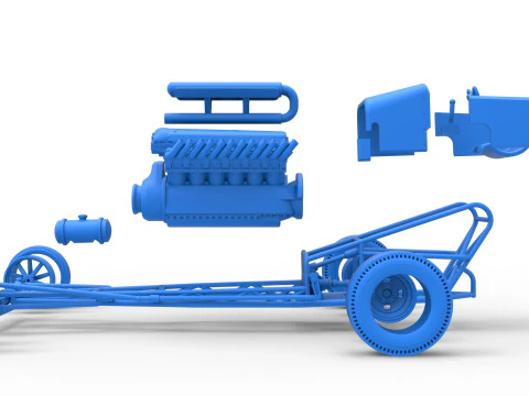 Front engine vintage dragster with V12 Scale 1 to 25 3D Print Model