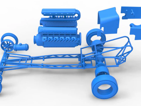 Front engine vintage dragster with V12 Scale 1 to 25 3D Print Model