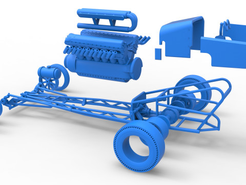 Front engine vintage dragster with V12 Scale 1 to 25 Modelo de impresión 3D