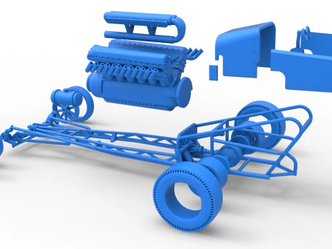 Front engine vintage dragster with V12 Scale 1 to 25 3D Print Model