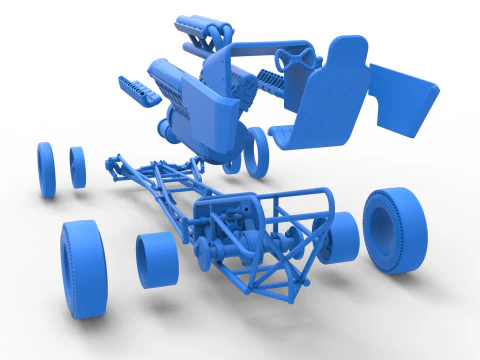 Front engine vintage dragster with V12 Scale 1 to 25 3D Print Model