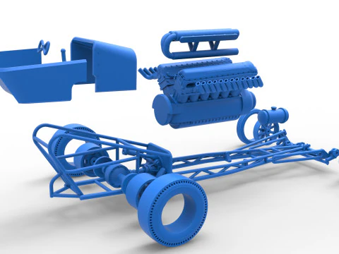 Front engine vintage dragster with V12 Scale 1 to 25 3D Print Model