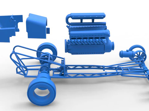 Front engine vintage dragster with V12 Scale 1 to 25 3D Print Model