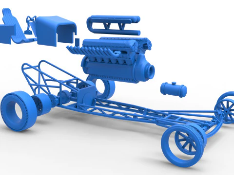 Front engine vintage dragster with V12 Scale 1 to 25 3D Print Model