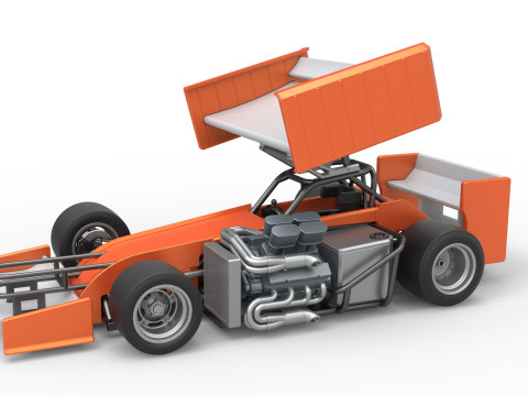 Supermodified front engine Winged race car V3 Scale 1 to 25 Modèles 3D en vedette