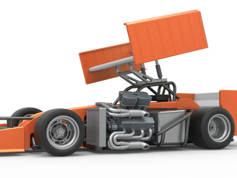 Supermodified front engine Winged race car V3 Scale 1 to 25 3D Print Model