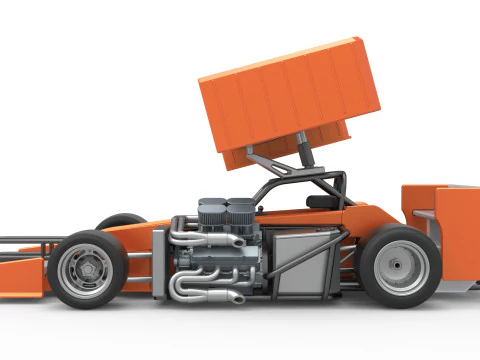 Supermodified front engine Winged race car V3 Scale 1 to 25 3D Print Model