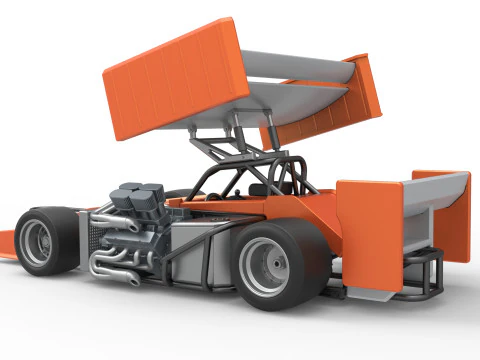 Supermodified front engine Winged race car V3 Scale 1 to 25 3D Print Model