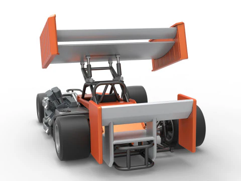 Supermodified front engine Winged race car V3 Scale 1 to 25 3D Print Model