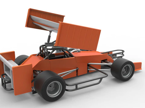 Supermodified front engine Winged race car V3 Scale 1 to 25 3D Print Model