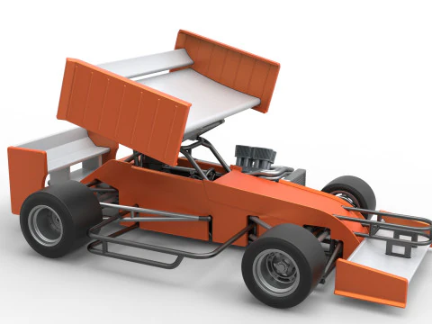 Supermodified front engine Winged race car V3 Scale 1 to 25 3D Print Model