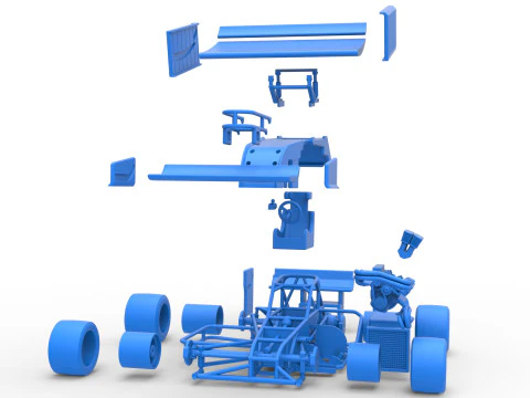 Supermodified front engine Winged race car V3 Scale 1 to 25 3D Print Model