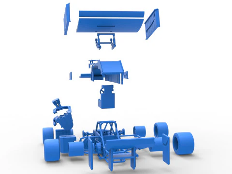 Supermodified front engine Winged race car V3 Scale 1 to 25 3D Print Model