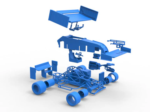 Supermodified front engine Winged race car V3 Scale 1 to 25 3D Print Model