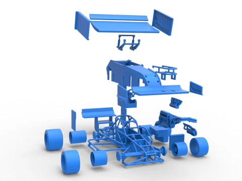 Supermodified front engine Winged race car V3 Scale 1 to 25 3D Print Model