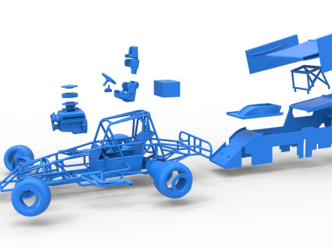 Southern Wing Modified Stock car while turning Scale 1 to 25 3D Print Model