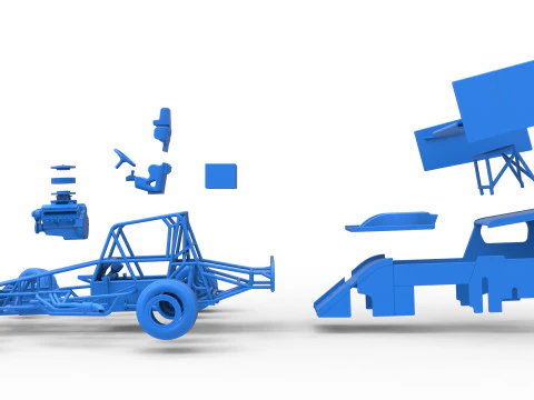 Southern Wing Modified Stock car while turning Scale 1 to 25 3D Print Model