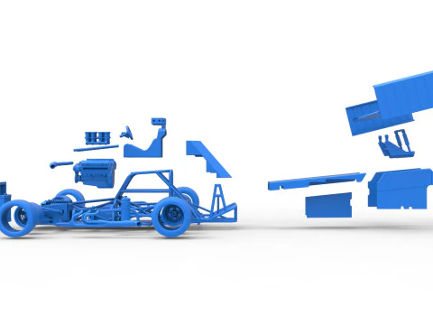 Supermodified front engine race car V4 Scale 1 to 25 3D Print Model