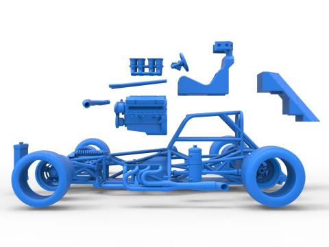 Supermodified front engine race car Base Version 3 Scale 1 to 25 3D Print Model