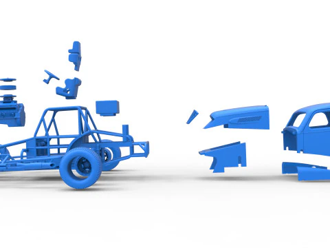 Vintage Dirt Modified Stock Car im Ma&szlig;stab 1 bis 25 3D Druckmodell