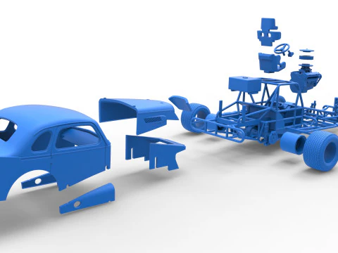 Vintage Dirt Modified Stock Car im Ma&szlig;stab 1 bis 25 3D Druckmodell