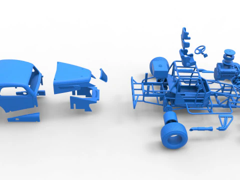 Vintage Dirt Modified Stock Car im Ma&szlig;stab 1 bis 25 3D Druckmodell