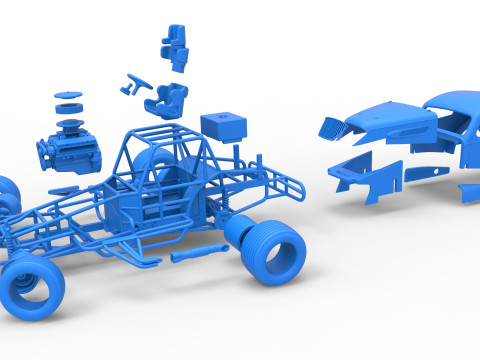 Vintage Dirt Modified stock car while turning Scale 1 to 25 3D Print Model