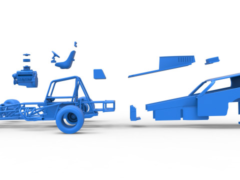 Vintage Dirt Modified stock car Version 2 while turning Scale 1 to 25 3Dプリントモデル