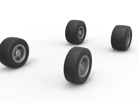 Wheel set of Northeast Dirt Modified stock car Version 3 Scale 1 to 25 3D Print Model