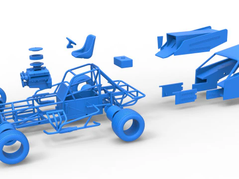Vintage Dirt Modified stock car Version 4 Scale 1 to 25 3D Print Model