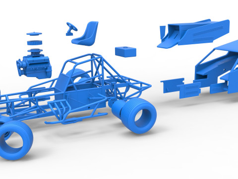 Vintage Dirt Modified stock car Version 4 while turning Scale 1 to 25 Modello di stampa 3D