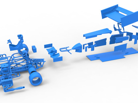 Supermodified front engine Winged race car V4 Scale 1 to 25 3D printmodel