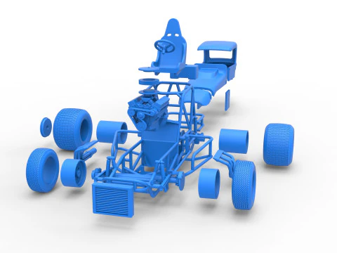 Vintage Sprint car Version 2 Scale 1 to 25 3D Print Model
