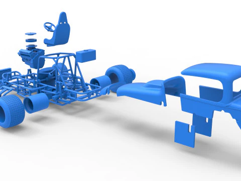 Vintage Sprint car Version 2 Scale 1 to 25 3D Print Model