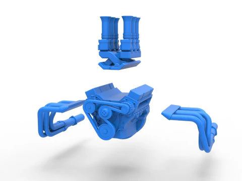 Engine of Vintage Supermodified stock car Scale 1 to 25 3D Print Model