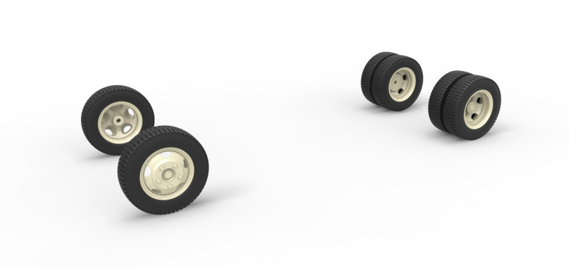 Wheel Set of Vintage truck Scale 1 to 25 3D Print Model .c4d .max .obj .3ds .fbx .stl .blend 