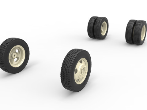 Wheel Set of Vintage truck Scale 1 to 25 3D Print Model