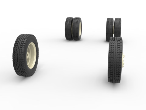 Wheel Set of Vintage truck Scale 1 to 25 3D Print Model