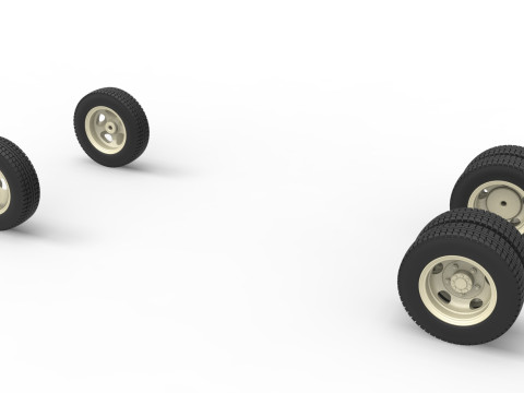 Wheel Set of Vintage truck Scale 1 to 25 3D Print Model