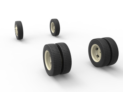 Wheel Set of Vintage truck Scale 1 to 25 3D Print Model