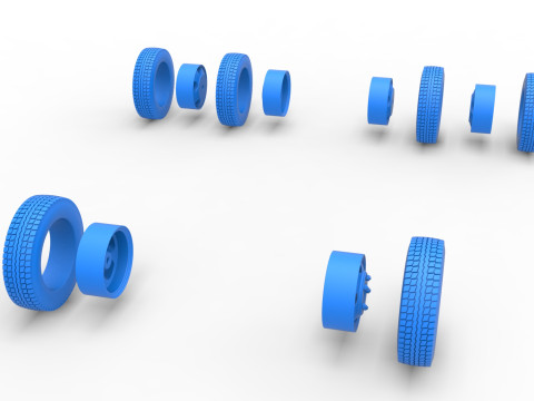 Wheel Set of Vintage truck Scale 1 to 25 3D Print Model