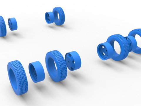Wheel Set of Vintage truck Scale 1 to 25 3D Print Model