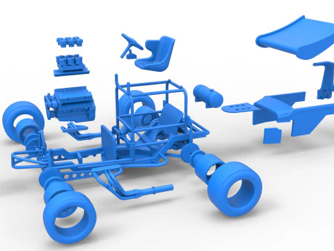 Vintage Winged Supermodified stock car Version 2 Scale 1 to 25 3D Print Model
