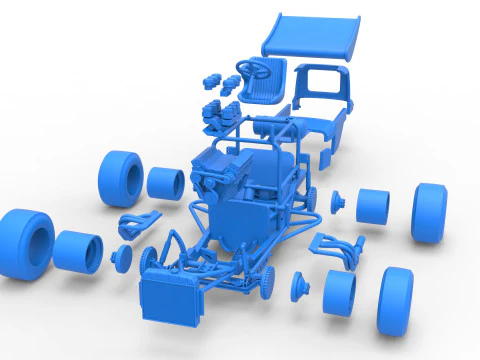 Vintage Winged Supermodified stock car Version 2 Scale 1 to 25 3D Print Model
