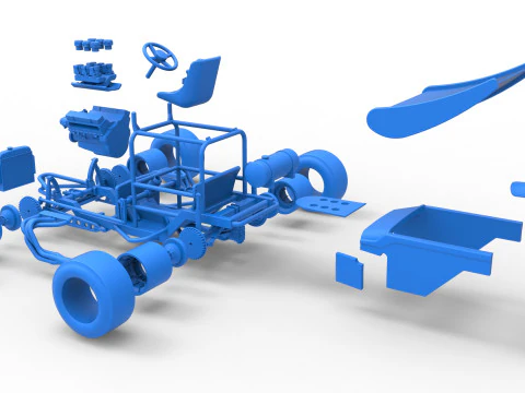Vintage Winged Supermodified stock car Version 2 Scale 1 to 25 3D Print Model