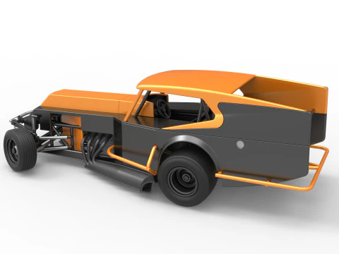 Vintage Dirt Modified stock car Version 5 while turning Scale 1 to 25 3D Print Model