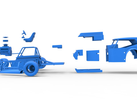 विंटेज डर्ट संशोधित स्टॉक कार संस्करण 5, स्केल 1 से 25 में बदलते समय 3D प्रिंट मॉडल