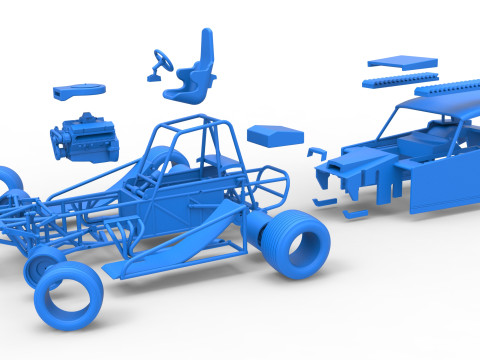 Vintage Dirt Modified stock car Version 6 while turning Scale 1 to 25 3D Print Model