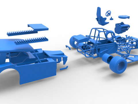 Vintage Dirt Modified stock car Version 6 while turning Scale 1 to 25 3D Print Model